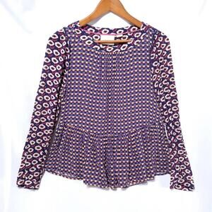 Maeve by Anthropologie Peplum Shirt Womens XS Cheyenne Blouse Purple Long Sleeve